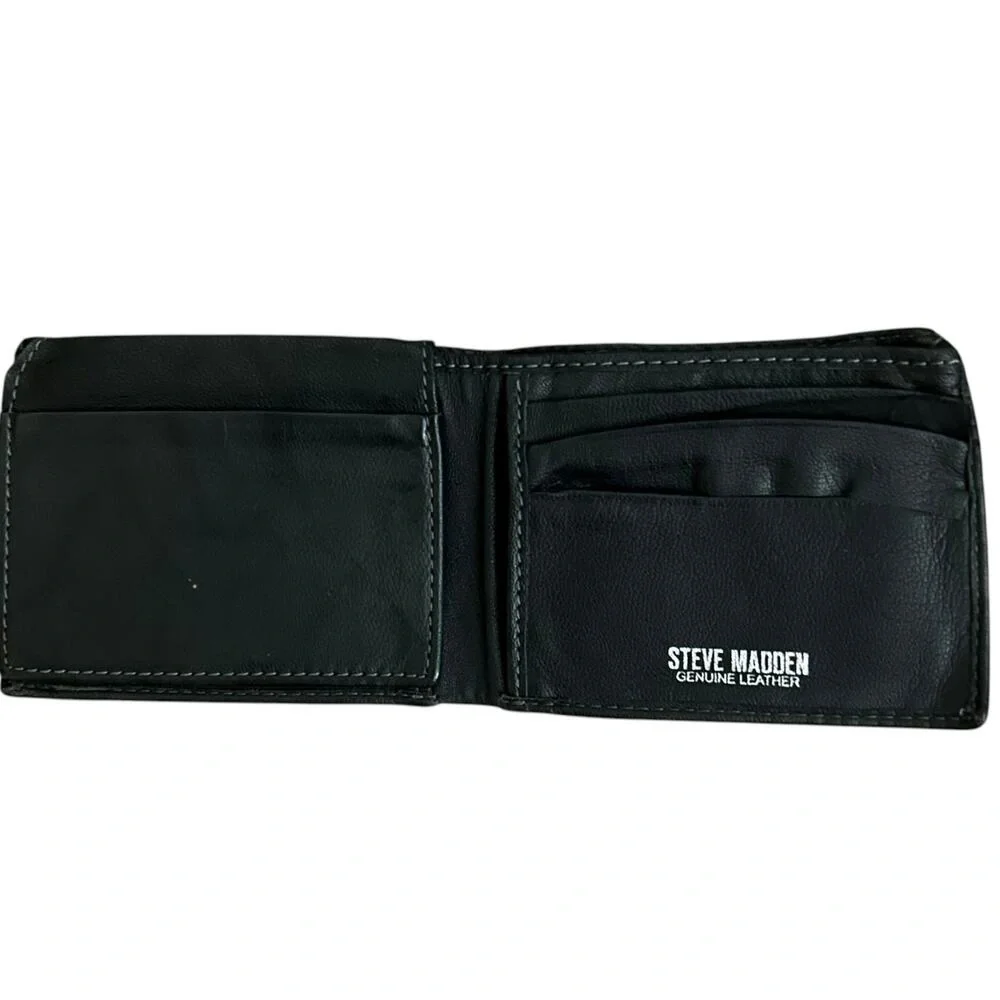 Steve Madden Black Leather Bifold Wallet